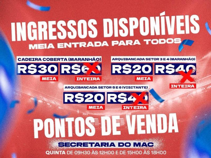 Ingressos disponíveis para jogo do MAC no Castelão 